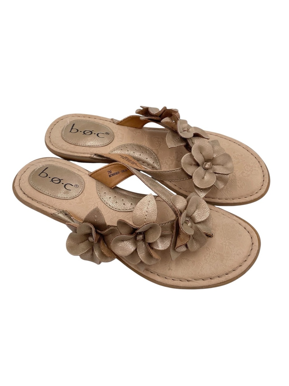 B.O.C. Women's Adie Metallic Thong Flip Flop Sandals Flower Embellished Size 7